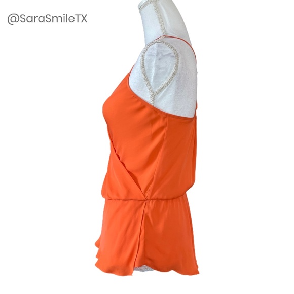 HAUTE HIPPIE Silk Bright Tangerine Orange Peplum Camisole Tank Top - Picture 5 of 14